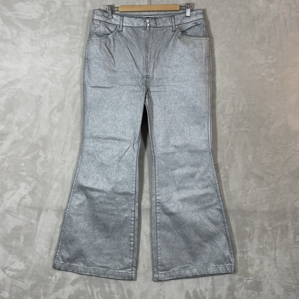 Wrangler Fender Women's Metallic Wanderer Flare Jeans Zip Front 33x32 High Rise